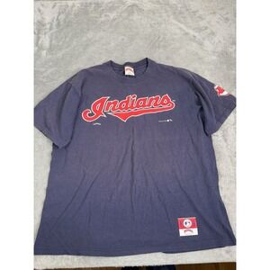 Vintage 90s Cleveland Indians Short Sleeve T Shirt Men's Size XL Blue